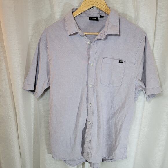 Vans Mens Short Sleeve Button Up Shirt Large Purple Chambray Cotton Blend Casual - Picture 1 of 6